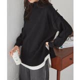 ブラック | ハイネックワイドリブ使いカラーニットチュニック | RANAN