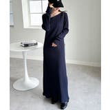 ネイビー | アシメネックリブワンピース | RANAN