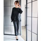 ブラック | 【2点セット】バックパール調ペプラムチュニックセットアップ | RANAN