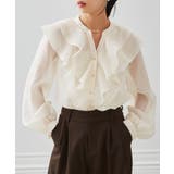 アイボリー | ラッフルフリルシアーキーネックブラウス | RANAN
