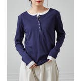 ネイビーケイ | レイヤードヘンリーネックリブＴシャツ | RANAN