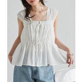 オフホワイト | フロントリボンギャザーノースリブラウス | RANAN