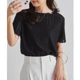 ブラック | 透かし柄メロー配色Tシャツ | RANAN