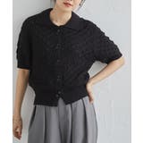 ブラック | 透かし柄サマーニットポロカーディガン | RANAN
