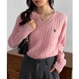 ピンク | <U.S.POLOASSN.>ワンポイントケーブルVニット | RANAN