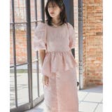 ピンク | 【SP~LLサイズ展開】バブルスリーブペプラムジャカードドレス | RANAN