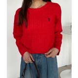レッド | ＜ＵＳＰ＞ワンポイントケーブルニット | RANAN