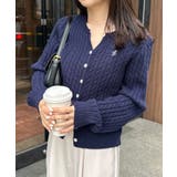 ネイビー2 | ＜solleim＞キーネックケーブルニットカーディガン | RANAN