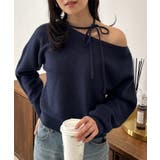 ネイビー | ストラップリボンオフショルニット | RANAN