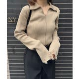 ベージュ | <solleim>襟付きラインリブニット | RANAN