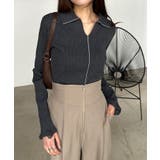 チャコール | <solleim>襟付きラインリブニット | RANAN