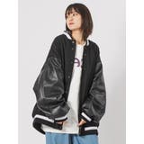 BLK×WHTリブ | バルーン袖PUレザーバーシティジャケット | REGIEVO