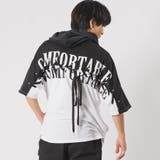BLK×WHT | バイカラー半袖 半袖パーカー バックプリント ストリート系 ビッグシルエット | REGIEVO