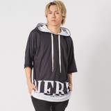 BLACK | レイヤード 半袖 半袖パーカー バックプリント ストリート系 ビッグシルエット | REGIEVO