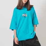 ターコイズ | フラワープリントビッグTシャツ | REGIEVO