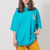 ターコイズ | ロゴ刺繍 半袖 Tシャツ ストリート系 ビッグシルエット バックプリント | REGIEVO