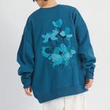 ブルー | 花柄刺繍 ワイドトレーナー メンズ ストリート系 ビッグシルエット | REGIEVO