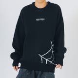 ブラック/ホワイト | スパイダー柄 クルーネックセーター ビッグシルエット | REGIEVO
