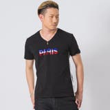 BLACK | ラインストーンVネックTシャツ | REGIEVO