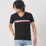 BLACK | トリコロールラインVネックTシャツ | REGIEVO