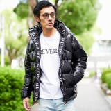 BLACK | ロゴテープエナメルフードダウンブルゾン | REGIEVO