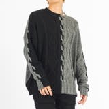 ブラック×グレー | ケーブル編み クルーネックセーター メンズ モード ストリート | REGIEVO