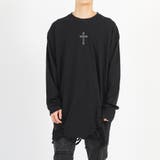 ブラック(cross) | ロンT メンズ 長袖Tシャツ グランジ加工 モード ストリート | REGIEVO