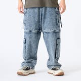 3ケミカルブルー | ワイドパンツ メンズ デニム カーゴ ストリート系 ビッグシルエット | REGIEVO