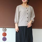 大きいサイズトップスブラウス七分袖総柄小紋柄スクエアネックカジュアルレトロM大き… | LAPULE  | 詳細画像1 