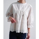 ブラウス七分袖刺繍レースパンチングレース?40代ゆったり体型カバー可愛いハイネッ… | LAPULE  | 詳細画像1 