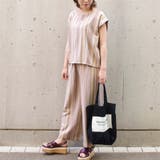 セットアップカジュアル半袖ファッションゆる着ゆったり体型カバー麻ワイドパンツスト… | LAPULE  | 詳細画像20 