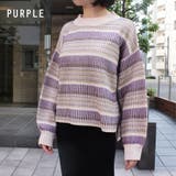 ゆったりニットセーターボーダーパフスリーブオーバーシルエット丸首トップスM大きい… | LAPULE  | 詳細画像2 
