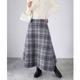グレー | チェック柄ジャガードニットフレアスカート | Riberry
