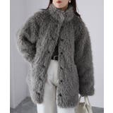 グレー | ミドル丈フェイクファーAラインコート | Riberry