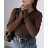 ブラウン | モヘアライク透かし編みニットトップス | Riberry