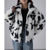 スタンドネックカウ柄ファーブルゾン | Riberry | 詳細画像14 