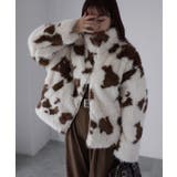 スタンドネックカウ柄ファーブルゾン | Riberry | 詳細画像3 