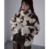 スタンドネックカウ柄ファーブルゾン | Riberry | 詳細画像4 