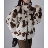 ブラウン | スタンドネックカウ柄ファーブルゾン | Riberry