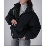 ブラック | チェックサッカースタンドカラーショートダウン | Riberry