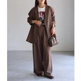 ブラウン | ダブルジャケット+ワイドパンツセットアップ | Riberry