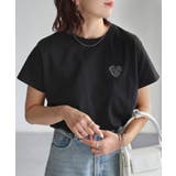 ブラック×グレー | ハートロゴラメ刺繍コンパクトTシャツ | Riberry