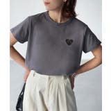 チャコールグレー | ハートロゴラメ刺繍コンパクトTシャツ | Riberry