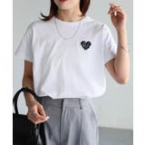 ホワイト×ブラック | ハートロゴラメ刺繍コンパクトTシャツ | Riberry
