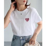 ホワイト×ピンク | ハートロゴラメ刺繍コンパクトTシャツ | Riberry