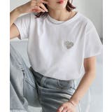 ホワイト×シルバー | ハートロゴラメ刺繍コンパクトTシャツ | Riberry