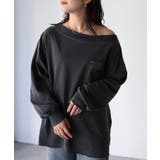 チャコールグレー | ロゴ刺繍オフショルピグメントロンT | Riberry