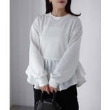 オフホワイト | 裏毛ペプラム異素材ドッキングスウェット | Riberry