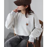 オートミール | 【体型カバー】めがねキツネ胸刺繍スウェット／カジュアル／春／トレーナー | Riberry