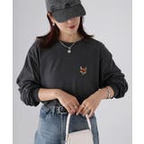 チャコールグレー | 【体型カバー】めがねキツネ刺繍ロンT／カジュアル／春／ママ | Riberry